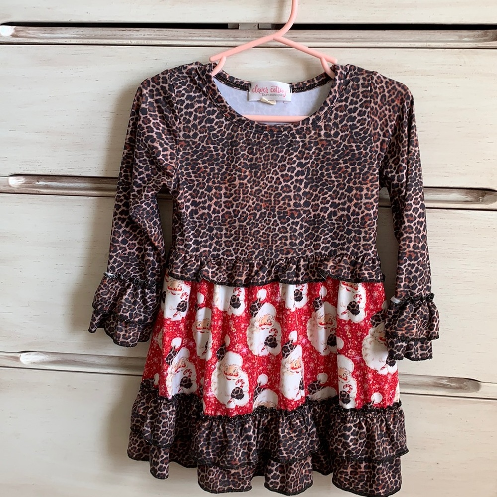 Leopard + Santa print Christmas dress.
